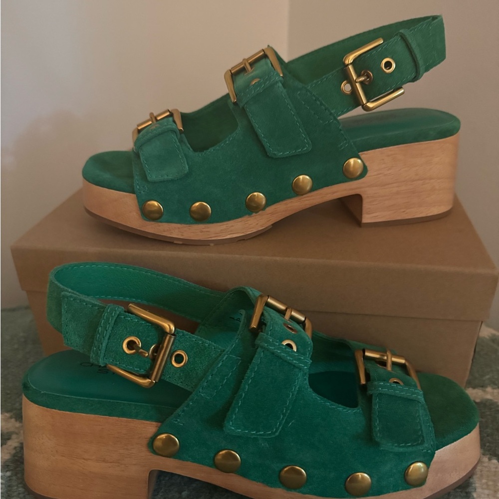 Green Suede Lucia Kite Clogs - Picture 2 of 6